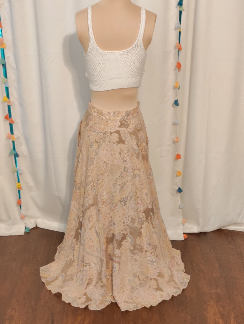 Y2K low slung Full Button Front 100% slinky Silk Floral  Maxi Skirt Vintage   S - Picture 7 of 9